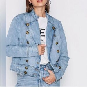 Free People Moto Double Breasted Denim Jacket. Country. Military.Coastal Cowgirl